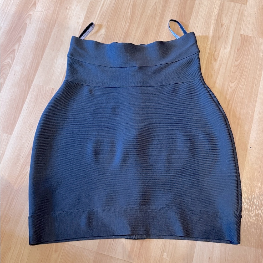 Herve Leger High Waisted Bodycon Bandage Pencil Mini Skirt Gray Women's Size XS